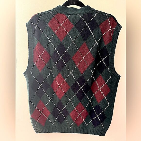 Vintage MALO by Janet Brown 100% Cashmere Green Argyle Button Down Vest Sz 50 - Picture 2 of 6